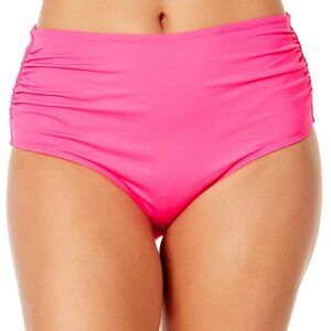 Anne Cole High-Waist Shirred Bikini Bottom – Hot Pink